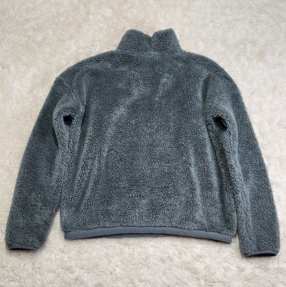 Eddie Bauer Plush Teddy Fleece Funnel Neck Pullover Sweater Sz Medium Dusty Teal - Picture 4 of 11